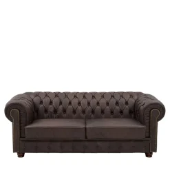 Chesterfield Leder-Dreisitzer in Braun - Pluna