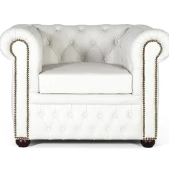 Chesterfield Ledersessel in Weiß - Pavias