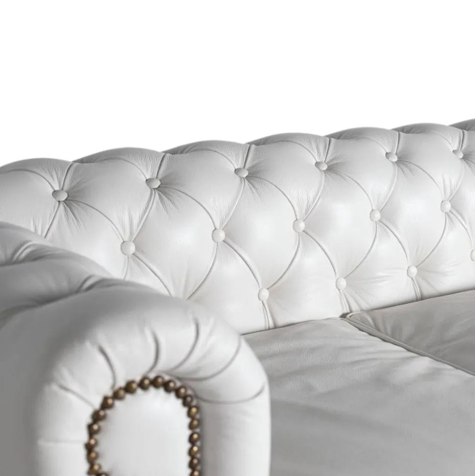 Chesterfield Ledersofa in Weiß - Pavias
