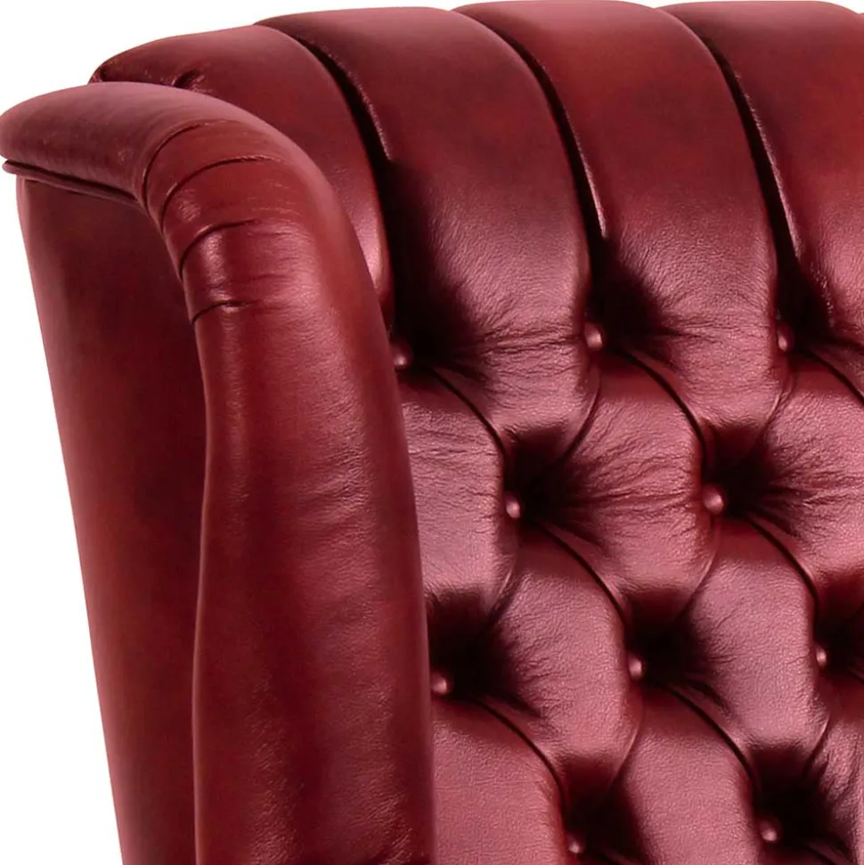 Chesterfield Ohrensessel in Dunkelrot Leder - Guantama