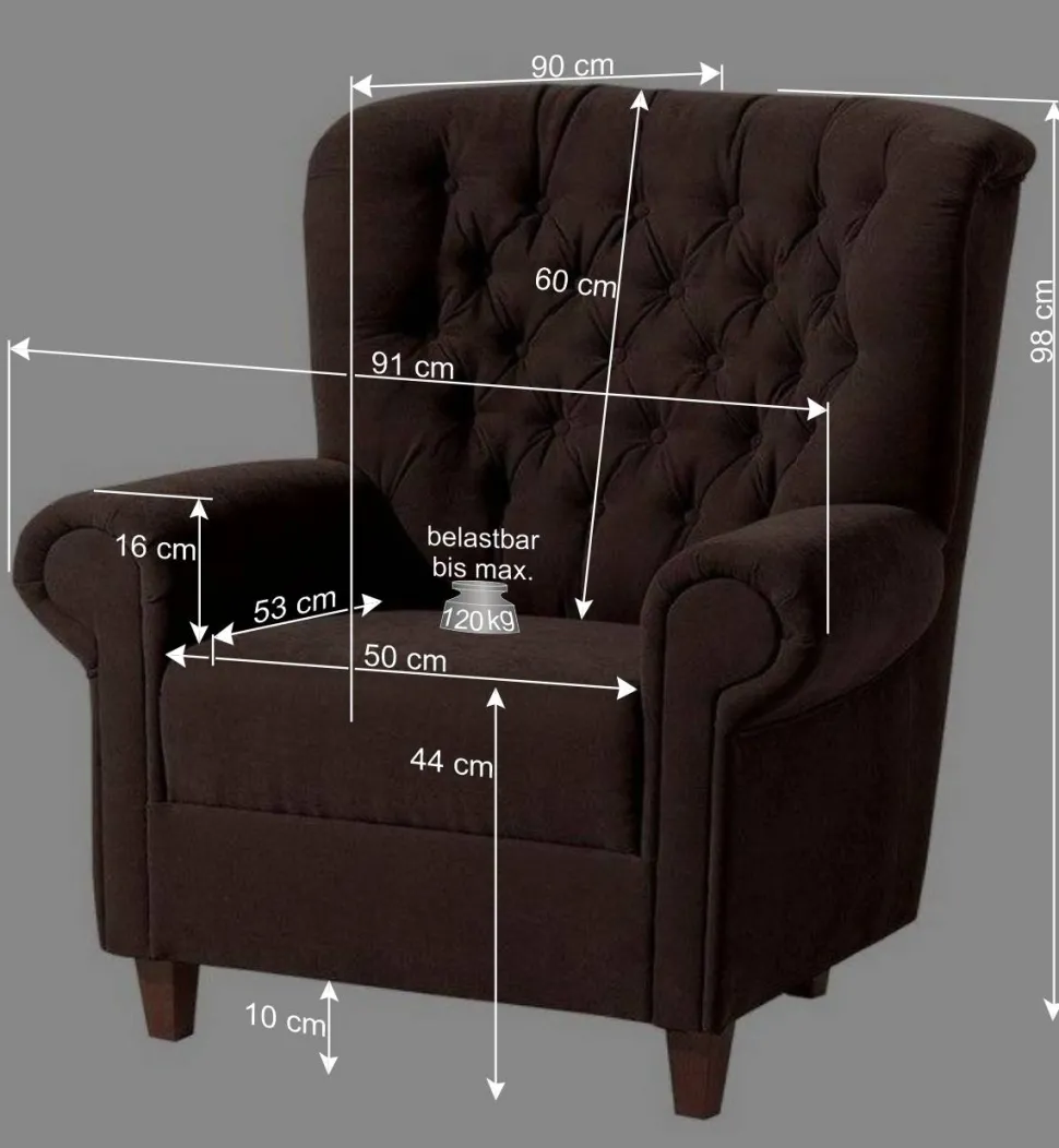 Chesterfield Polstersessel in Schwarz Kunstleder - Centurion