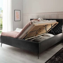 Chesterfield Samtbett in Anthrazit - Satos