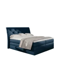 Chesterfield Samt-Boxspringbett in Dunkelblau - Cleveland