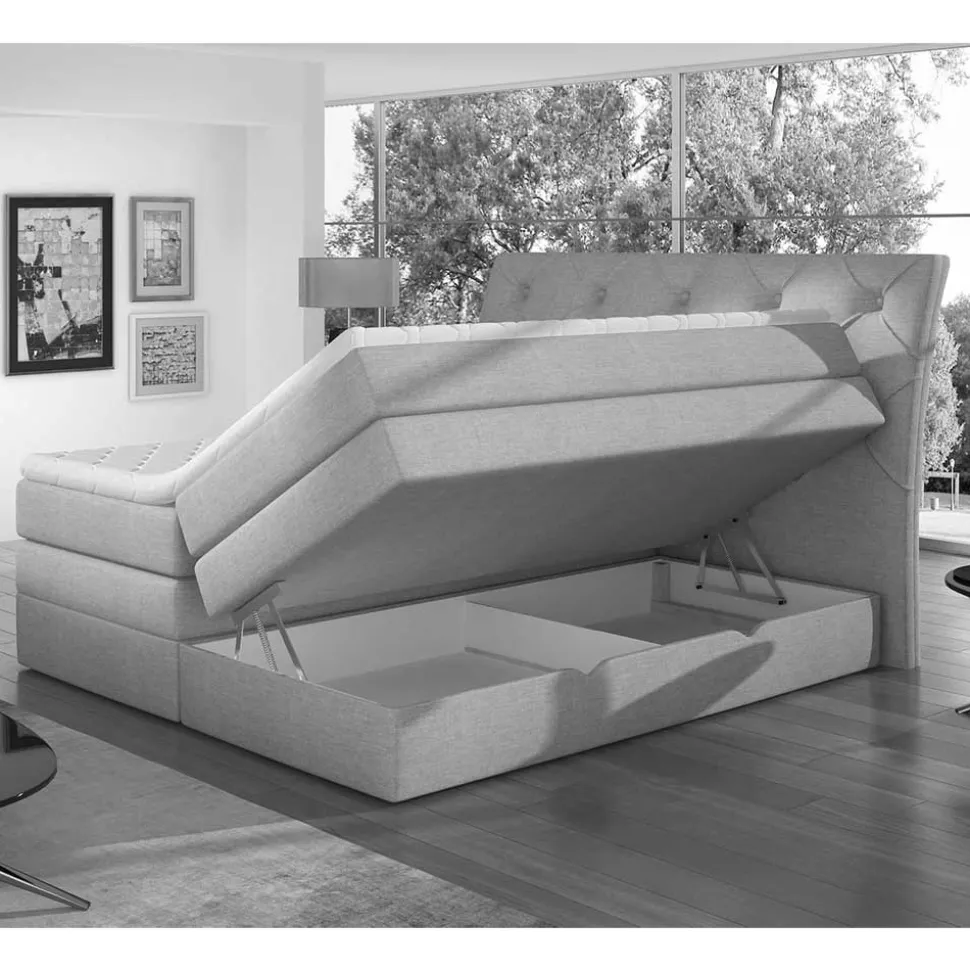 Chesterfield Samt-Boxspringbett in Dunkelblau - Cleveland