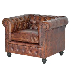 Chesterfield Sessel in Braun Lederbezug - Pavias