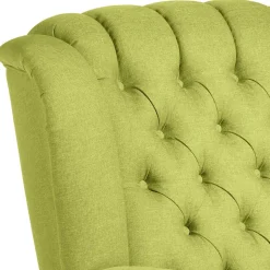 Chesterfield Sessel in Gelbgrün und Nussbaum - Prenza