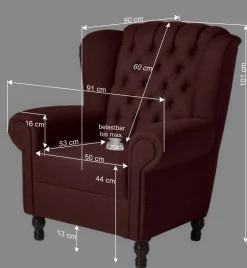 Chesterfield Sessel in Rot und Nussbaum - Giaz