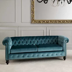 Chesterfield Sofa aus Samt in Petrol - Maduera