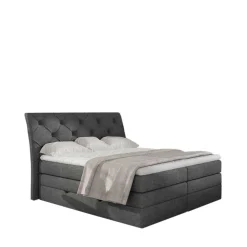 Chesterfield Stoff-Boxspringbett in Dunkelgrau - Cleva