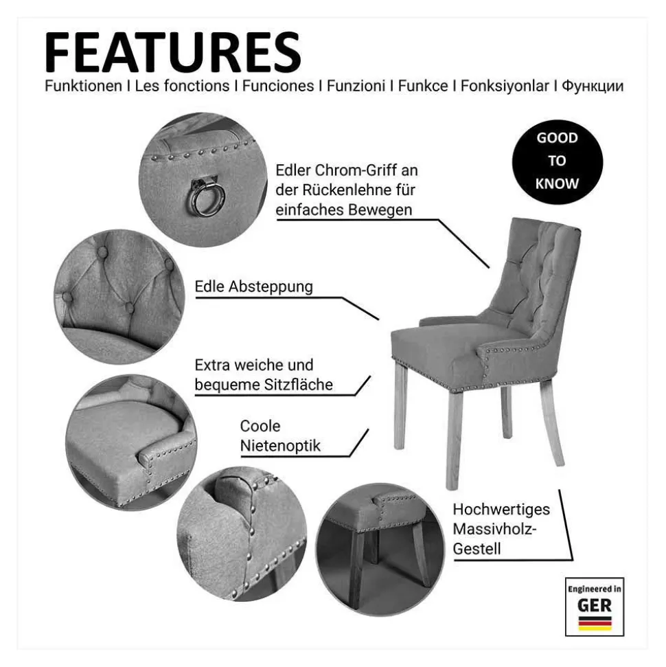 Chesterfield Stuhl in Grau meliert und Schwarz - Menton