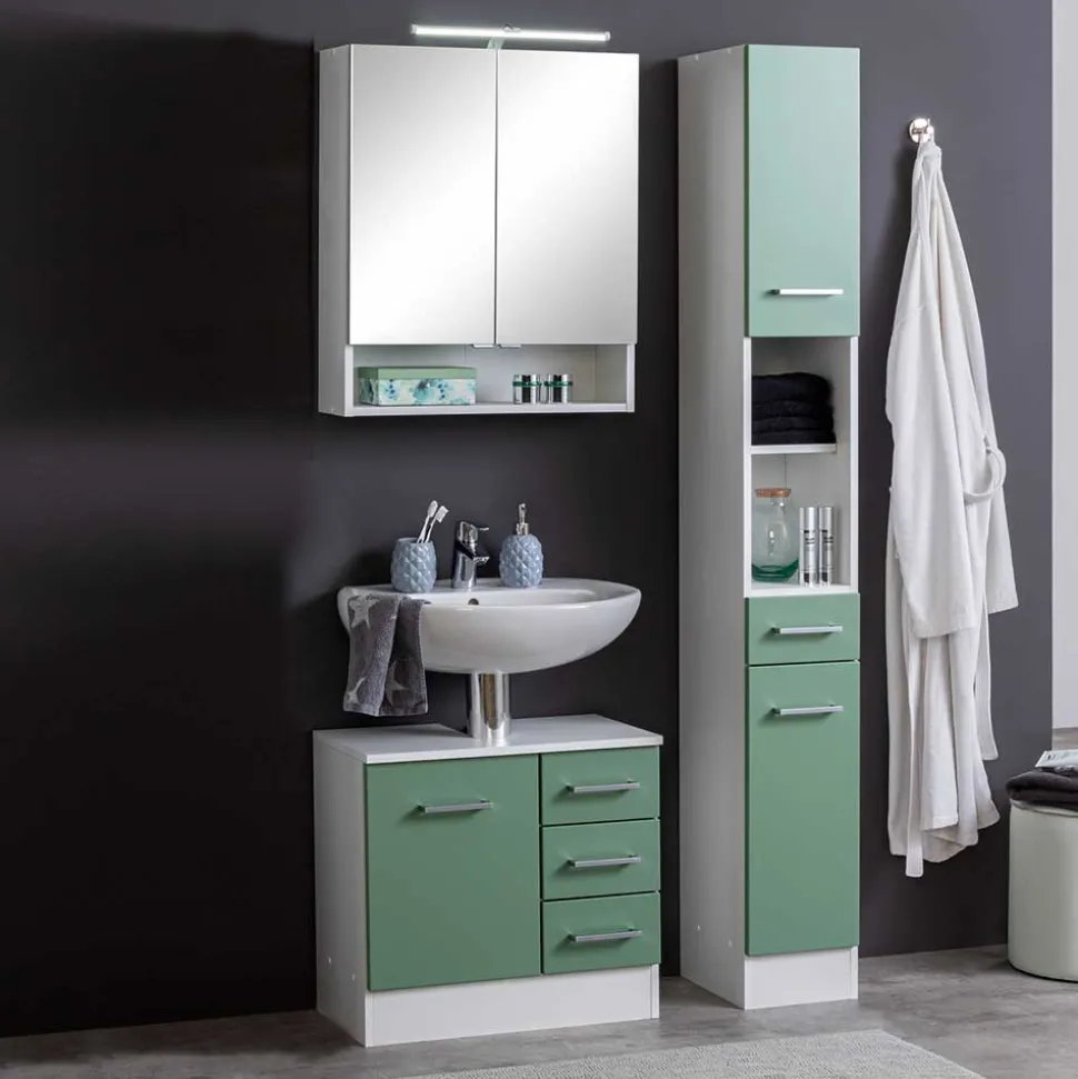 85cm Bad Serie Möbelset in Grün - Loenixa (dreiteilig)