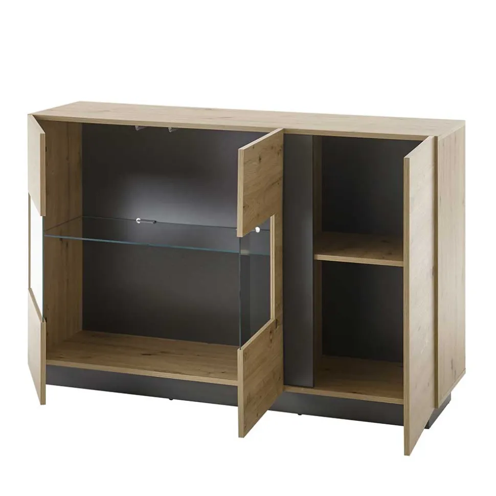 138cm breite Kommode mit Glaseinsatz - Lairian