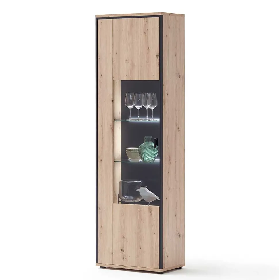 63cm breite Standvitrine in Eiche Holz Dekor - Nikdus