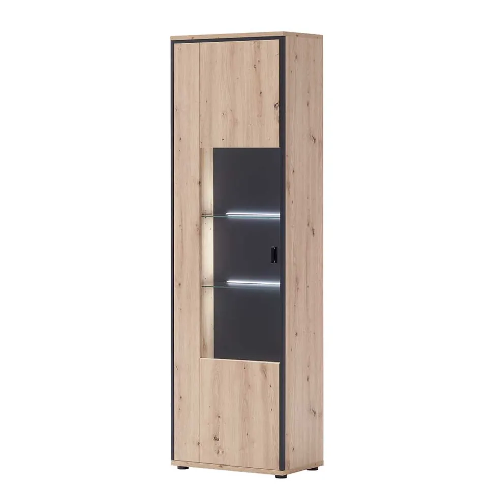 63cm breite Standvitrine in Eiche Holz Dekor - Nikdus