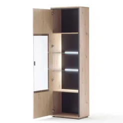 63cm breite Standvitrine in Eiche Holz Dekor - Nikdus