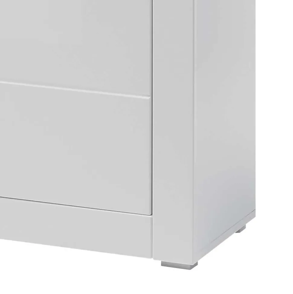 100cm breite Vitrine in Weiß Hochglanz Mextra mit Beton Dekor abgesetzt