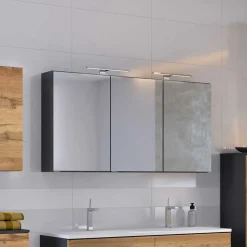 120cm breiter Badezimmer Spiegelschrank in Grau - Endely