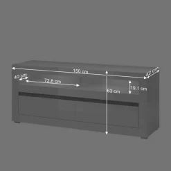 150cm breites TV Board in Hochglanz Weiß Mextra mit Beton Dekor