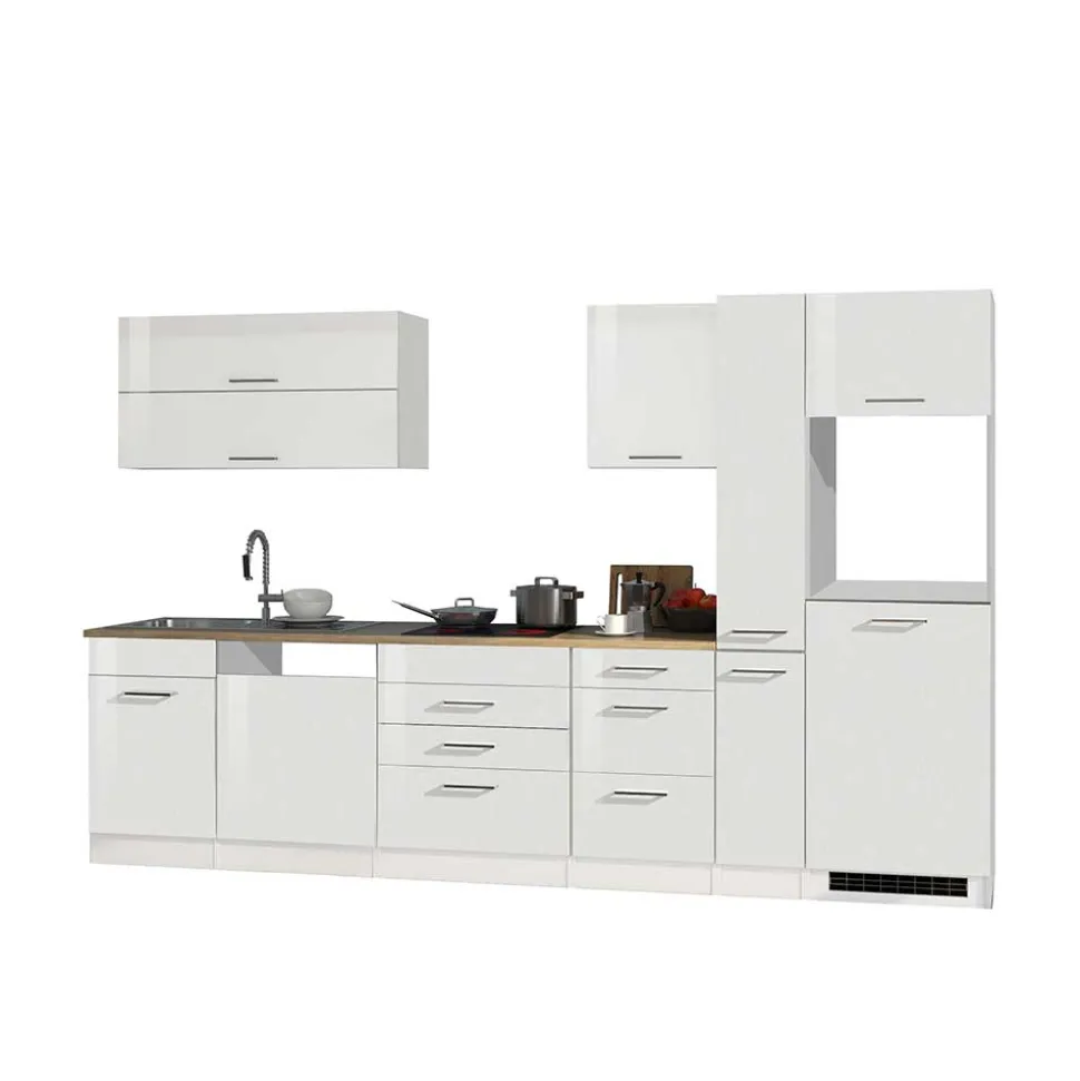 330cm Einbauküchenzeile in Weiß - Cuneo (achtteilig)