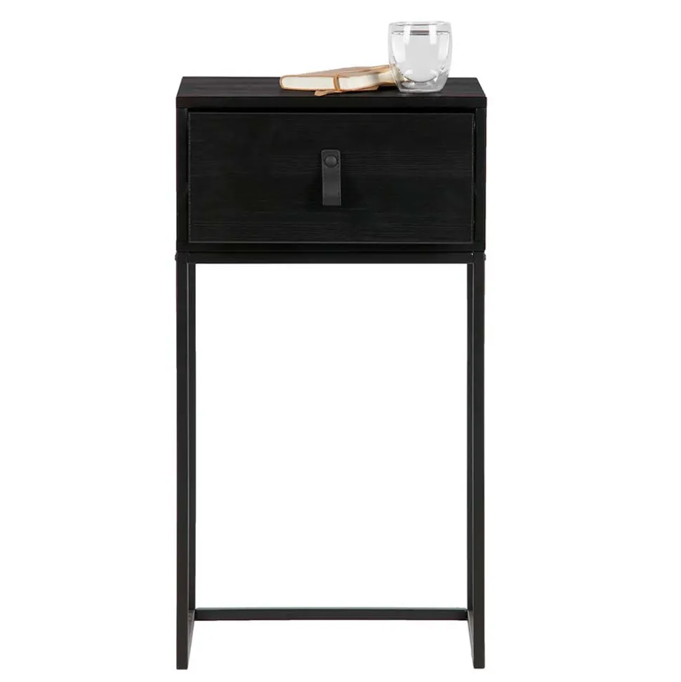 74cm hohe Nachtkonsole in Schwarz lackiert - Fronco