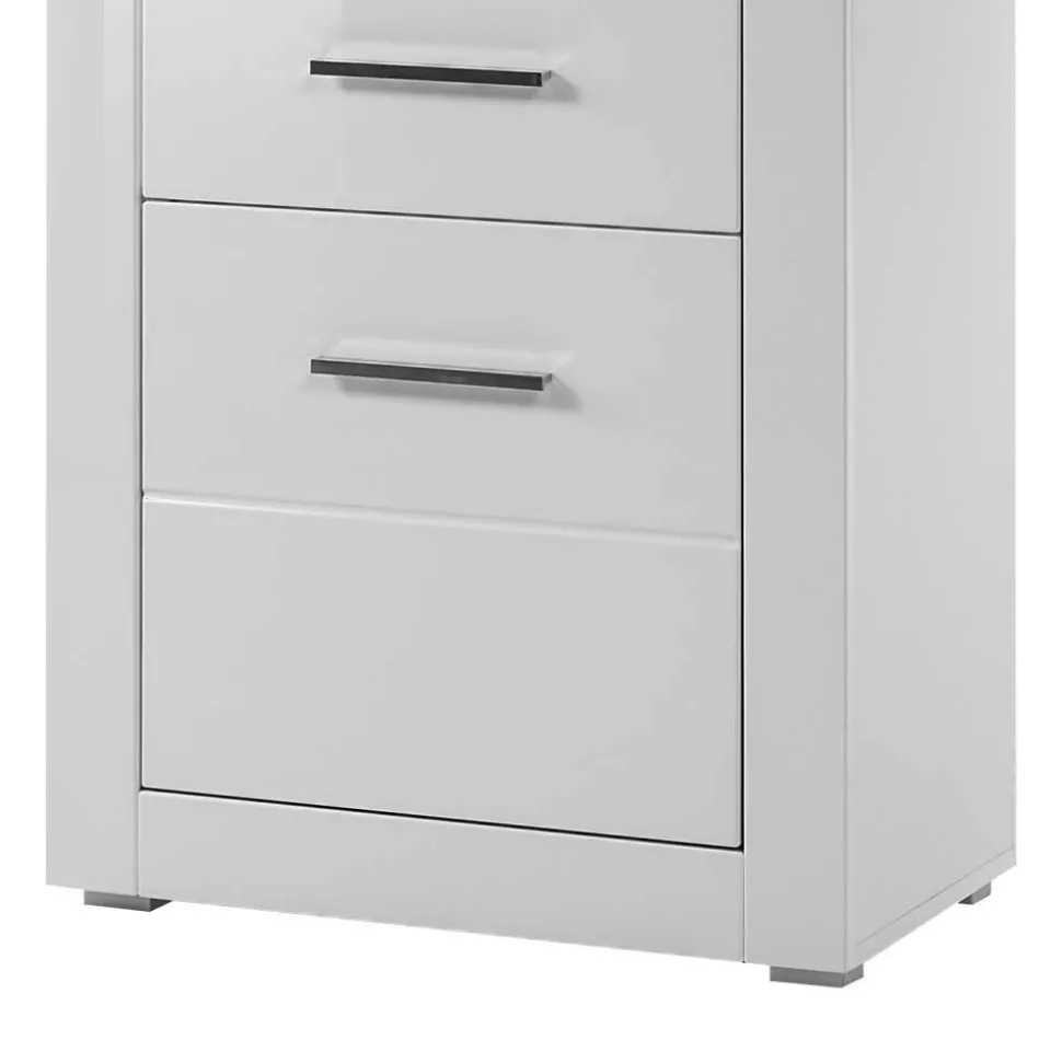 142cm hohe Vitrine in Hochglanz Weiß Yulis 2-türig mit Glaseinsatz