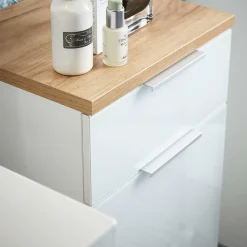 86cm hoher Bad Schrank in Weiß & Eiche - Etosia I