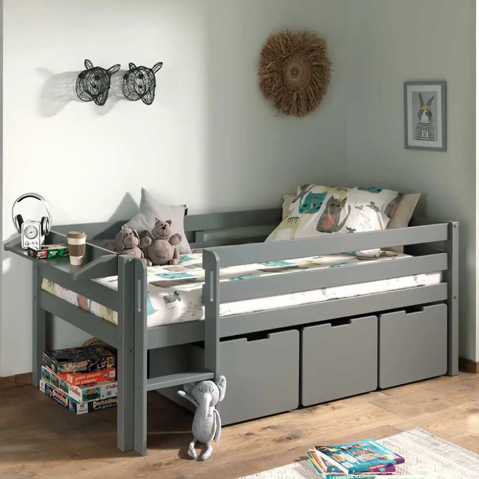 83cm hohes Kinder Hochbett in Grau lackiert - Quado