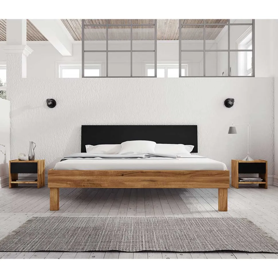 210cm Holzbett & Nachttische - Olbysca (dreiteilig)