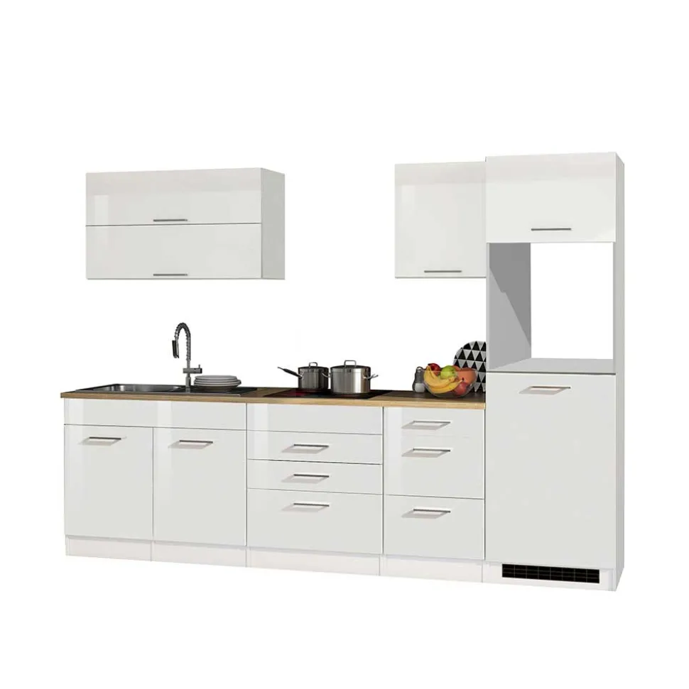 290cm Küche in Weiß Hochglanz - Cuneo IV (siebenteilig)