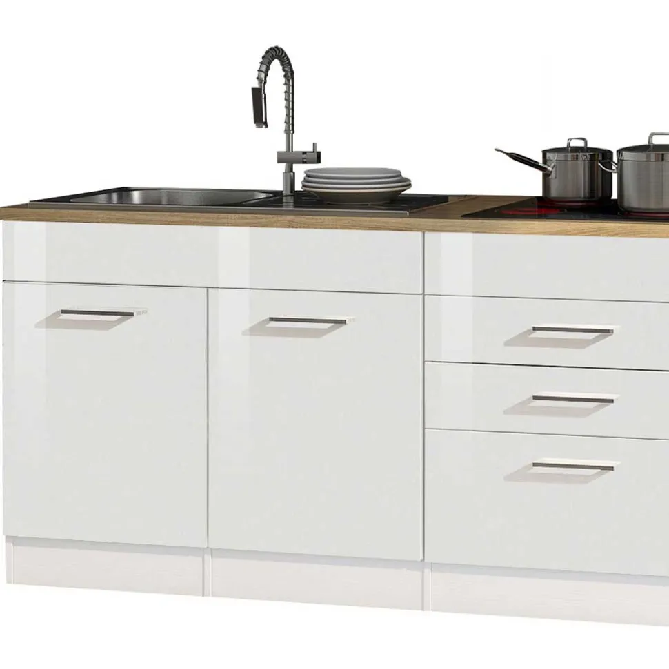 290cm Küche in Weiß Hochglanz - Cuneo IV (siebenteilig)