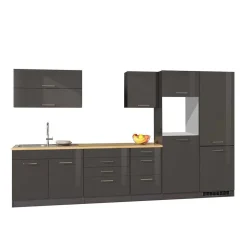 350cm Küchenblock in Grau Hochglanz - Bozenia (achtteilig)