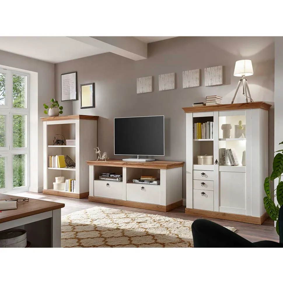 356cm Landhaus Wohnwand Set - Diatara (dreiteilig)