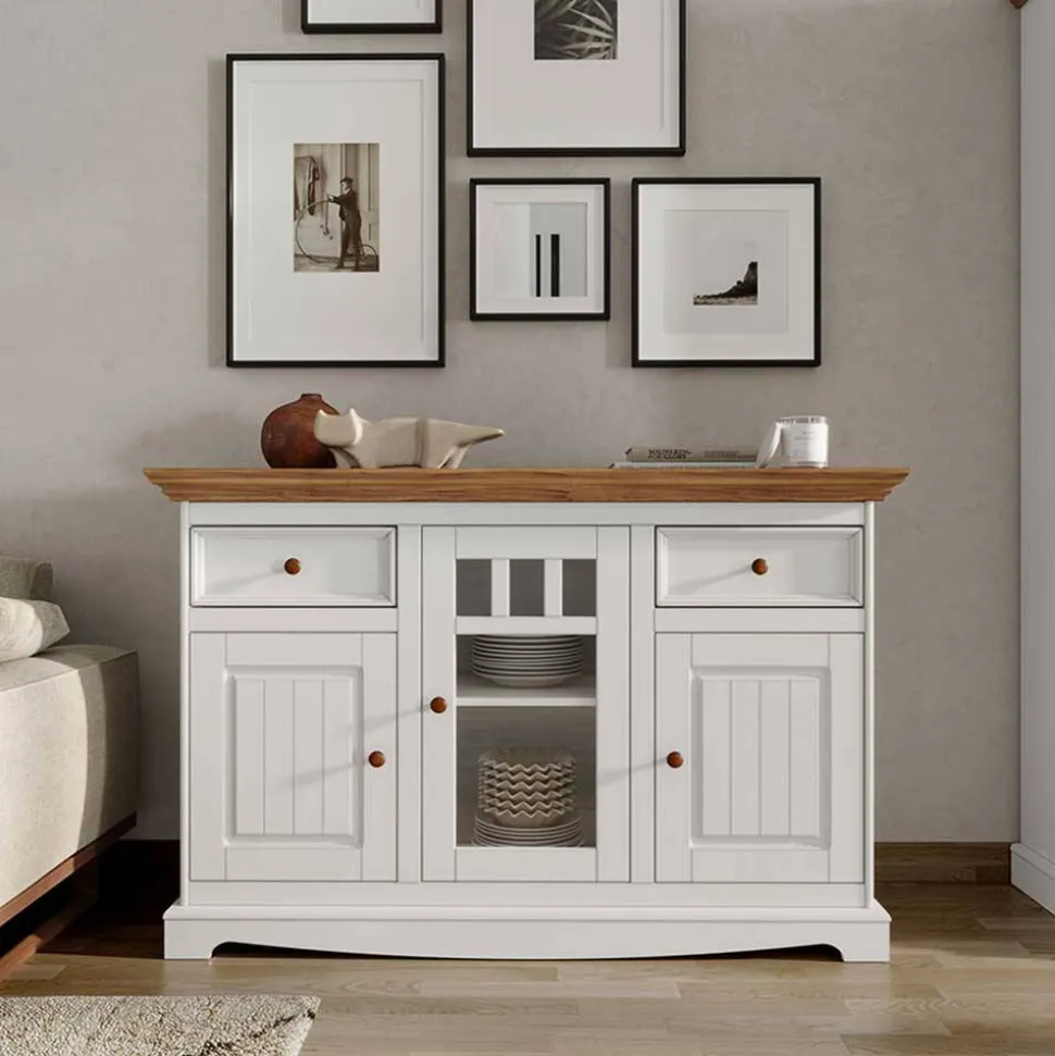 130cm Landhaus-Kommode mit Glaseinsatz - Bordona