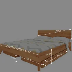220cm langes Bett aus geölter Kernbuche - Junola VI