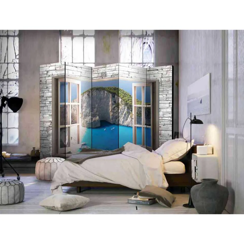 225cm Paravent Mauerwand mit Fenster - Gosca