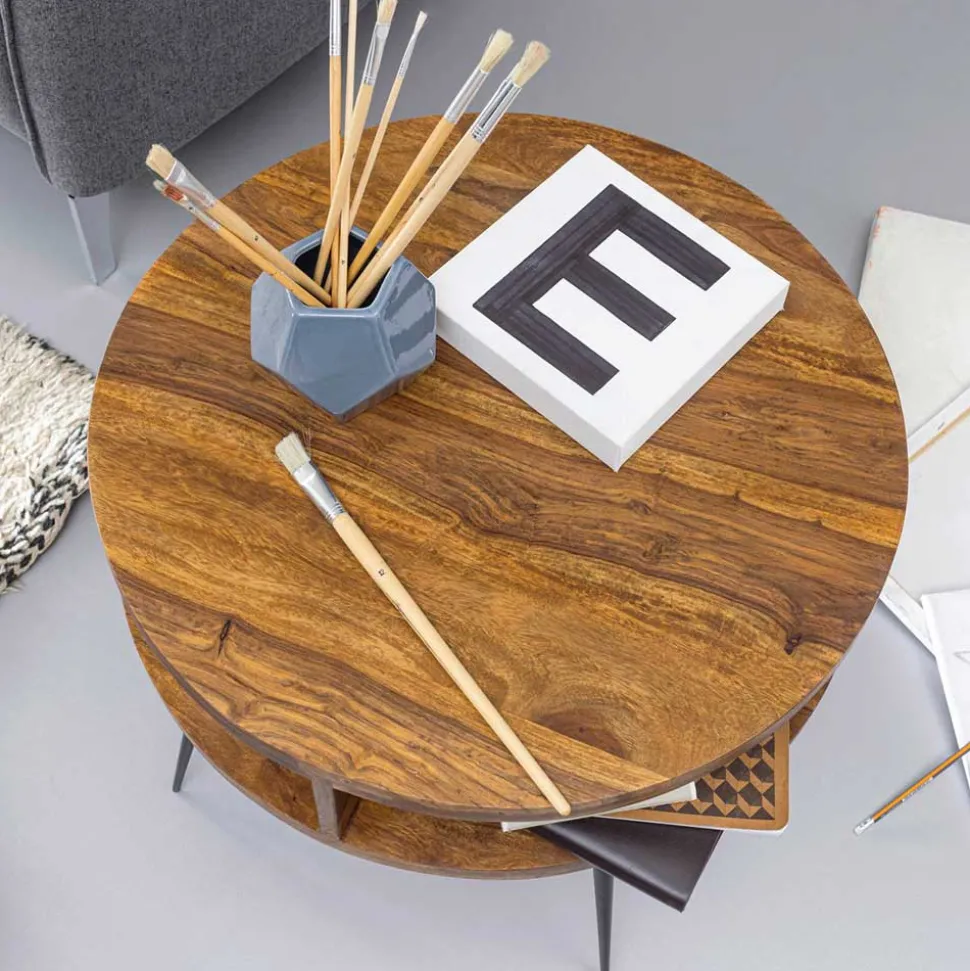 60cm runder Wohnzimmer Beistelltisch aus Sheesham - Pastilla