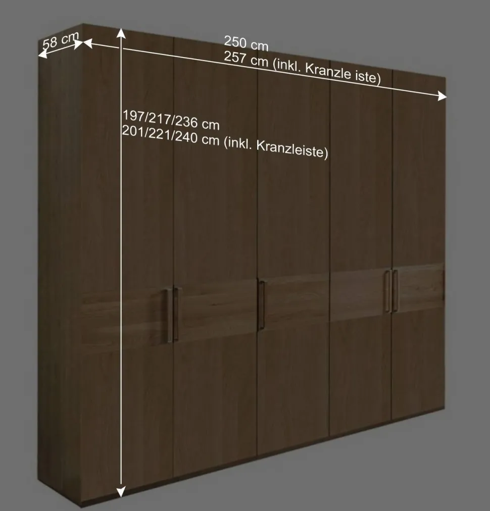 250cm Schlafzimmer Kleiderschrank mit 5 Türen - Emdsiva