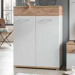 89cm Schuh-Kommode in Weiß & Eiche - Vicanossa