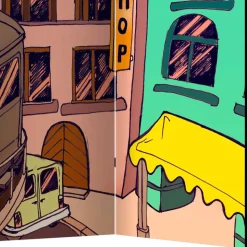 Comic Motiv Paravent mit Stadt Ansicht - Barna