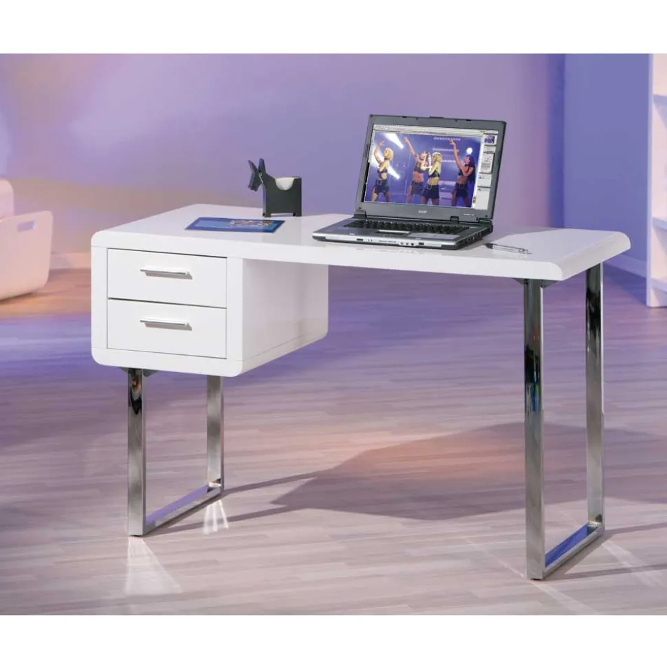 Computertisch Point in Hochglanz Weiß