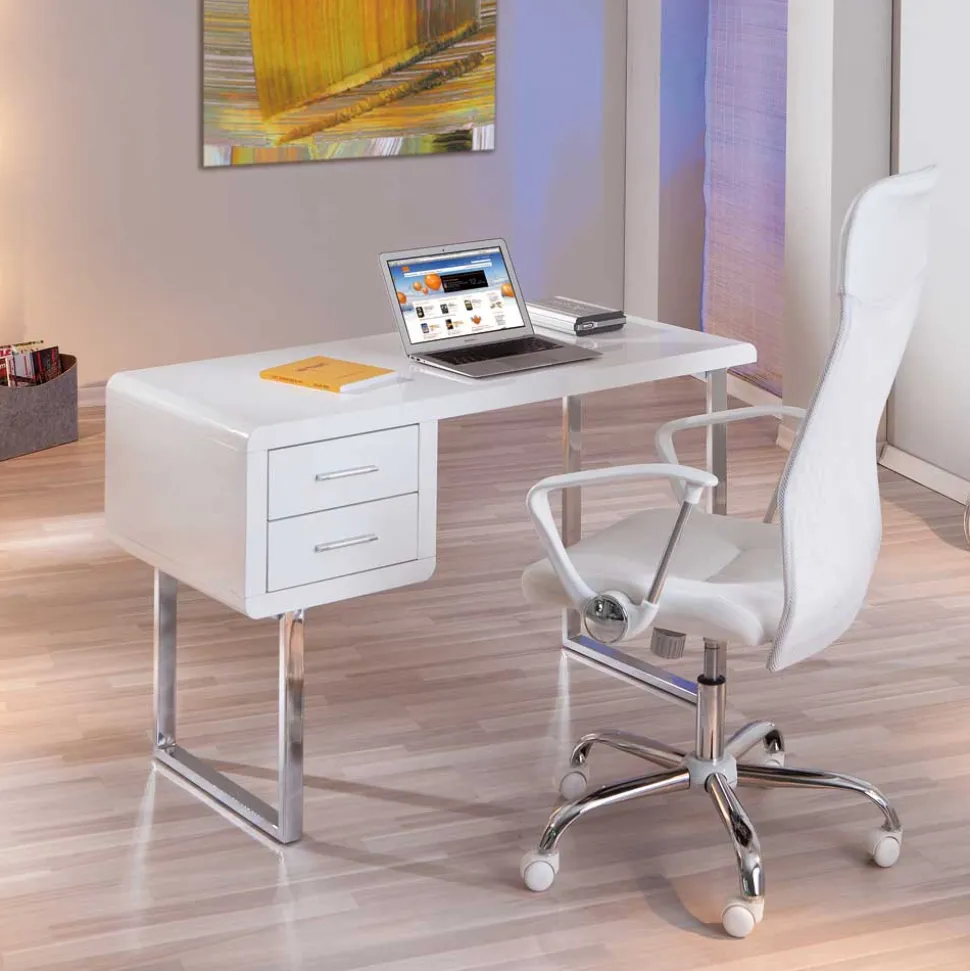 Computertisch Point in Hochglanz Weiß