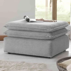 Cord Polsterhocker in Hellgrau - Tessina