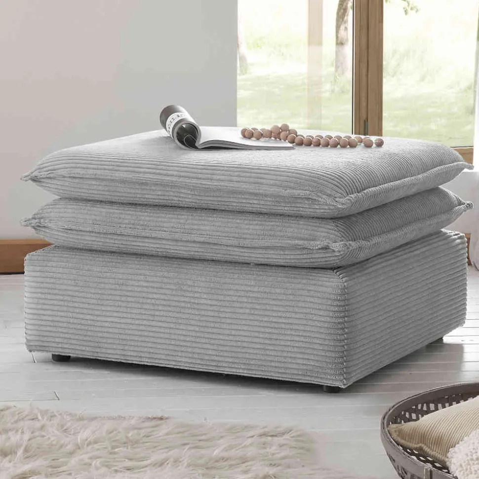 Cord Polsterhocker in Hellgrau - Tessina