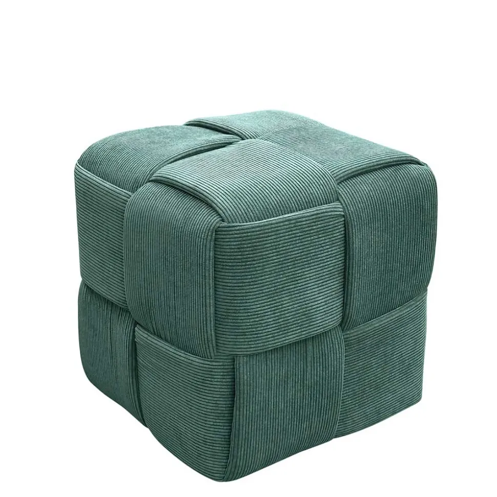 Cord Pouf in Dunkelgrün - Glory