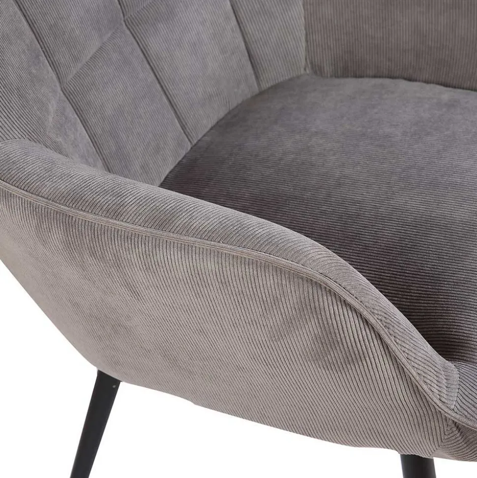 Cordsessel und Fußhocker in Grau - Zoryano (zweiteilig)