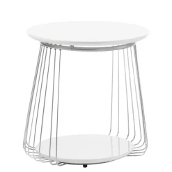 Couchtisch in Mattweiß mit Chrom - Rosibla