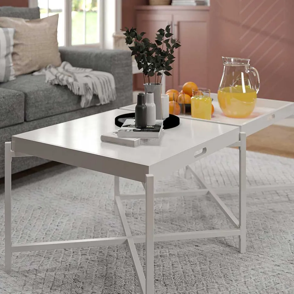 Couchtisch mit zwei Tabletts in Weiß - Vereny