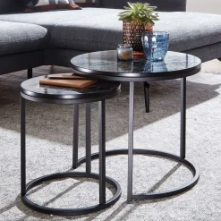 Couchtisch Set in Marmoroptik Schwarz - Melks (zweiteilig)