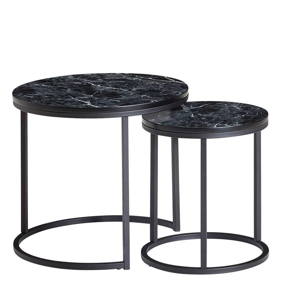 Couchtisch Set in Marmoroptik Schwarz - Melks (zweiteilig)