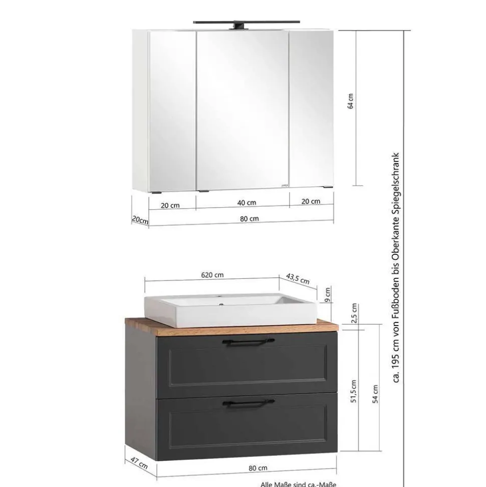 Country Chic Waschplatz und Unterschrank Set - Novelya (dreiteilig)